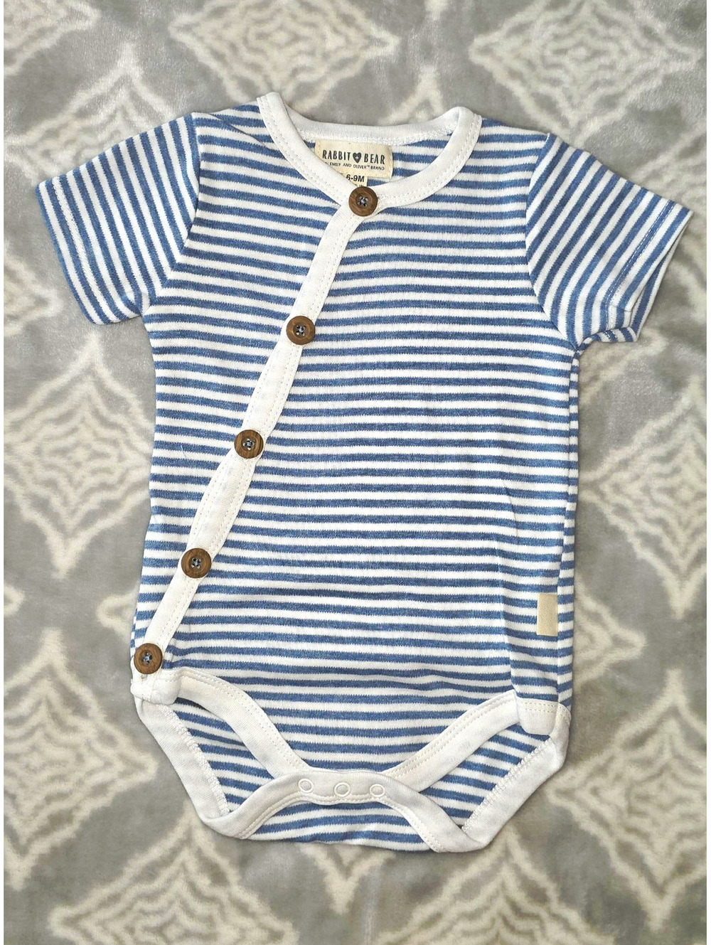 Rabbit + Bear Organic Cotton Striped Bodysuit Blue/White 6-9M from NORDSTROM